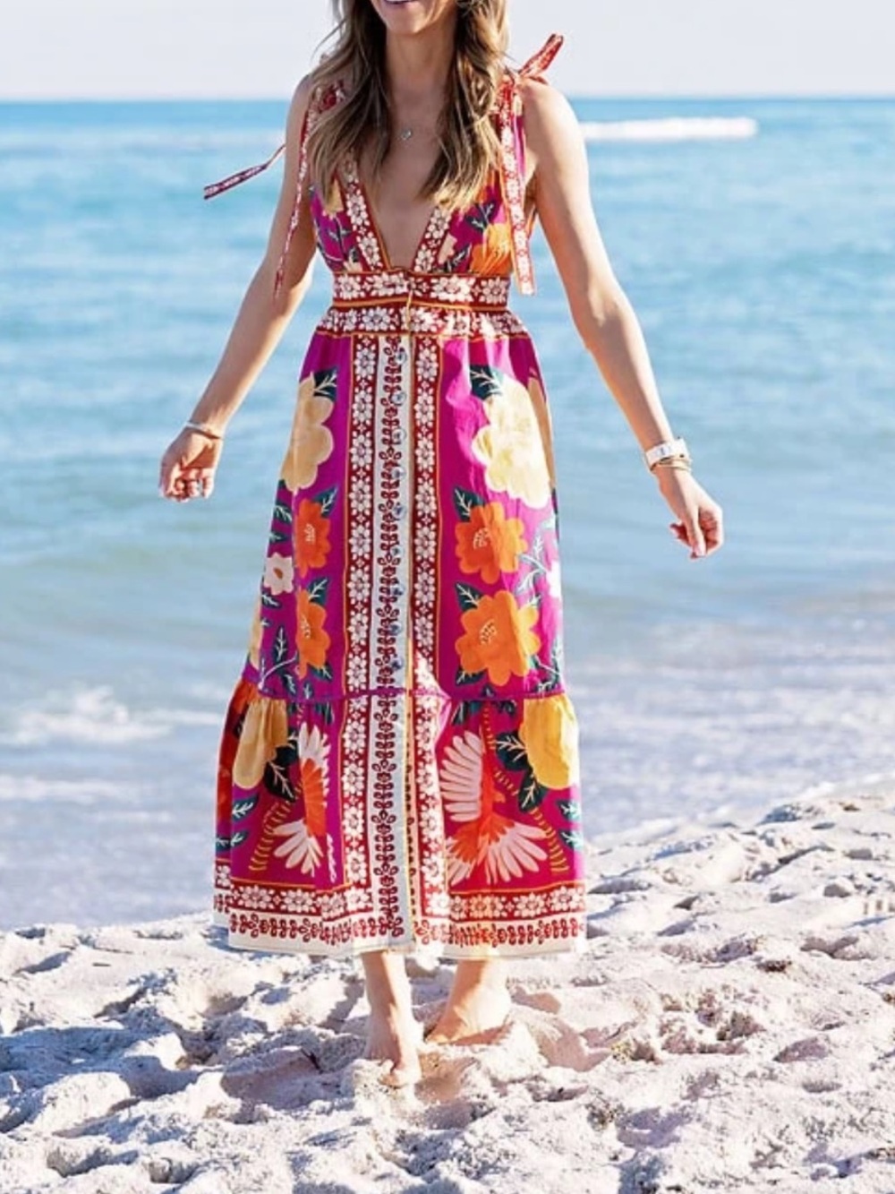 Farm Rio flower cotton floral button tapestry midi dress